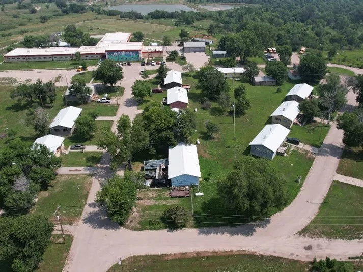 Wounded Knee District School. Aerial view of the Wounded Knee District School Campus. 