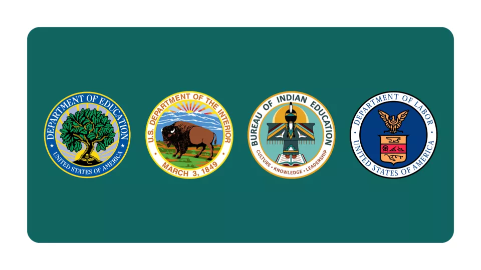 Logos: Department of Education, Department of the Interior, Bureau of Indian Education and Department of Labor