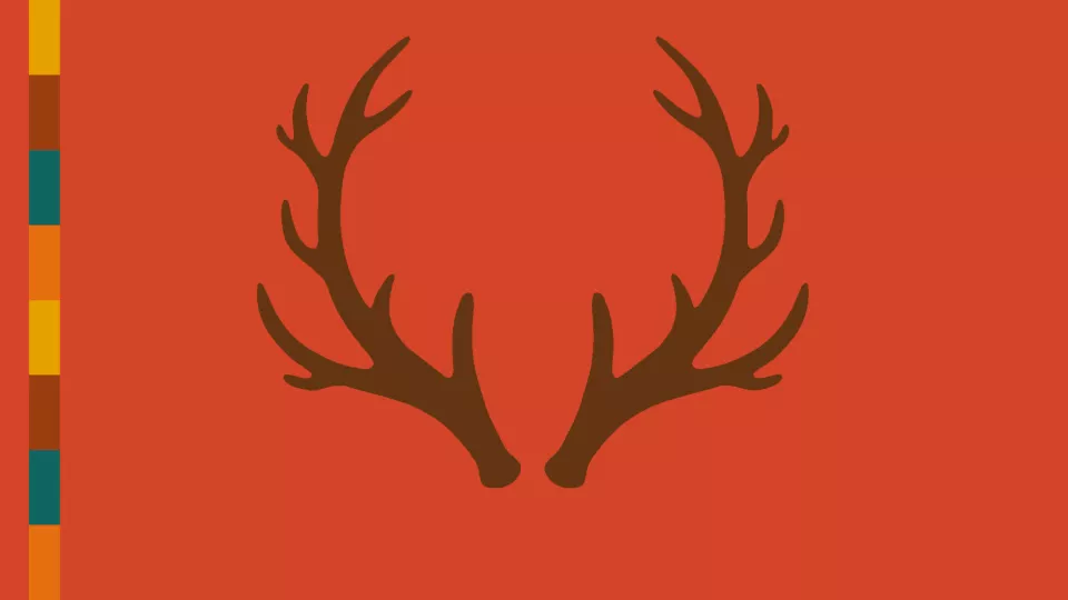 Graphic: red block with image of brown antlers
