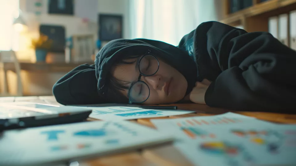 Student sleeps at desk